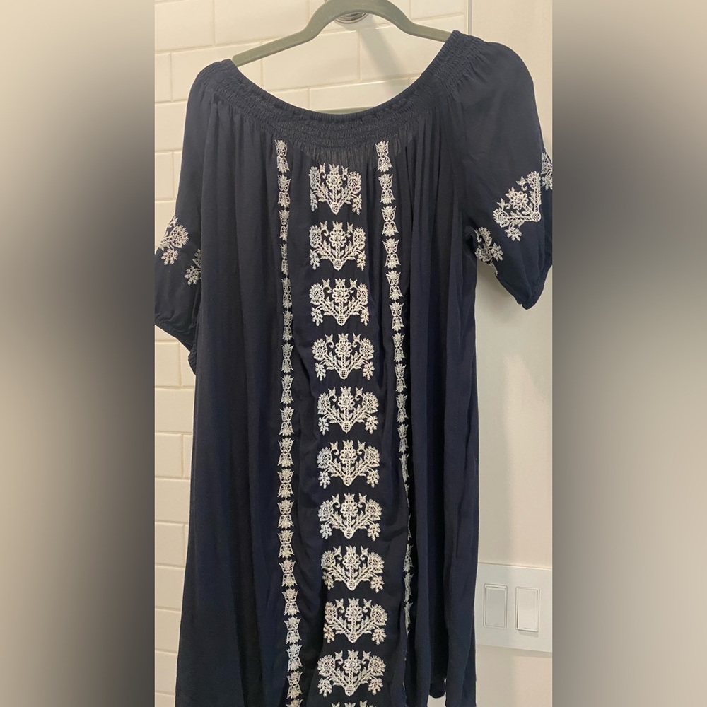 Ann Taylor Navy Blue One Shoulder Dress